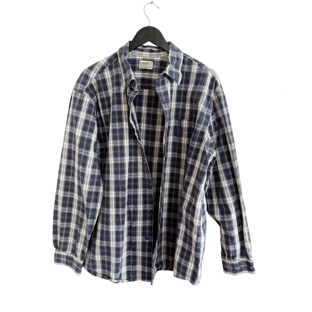 L.L. Bean Plaid Button Down Shirt Size XL Navy Blue Green